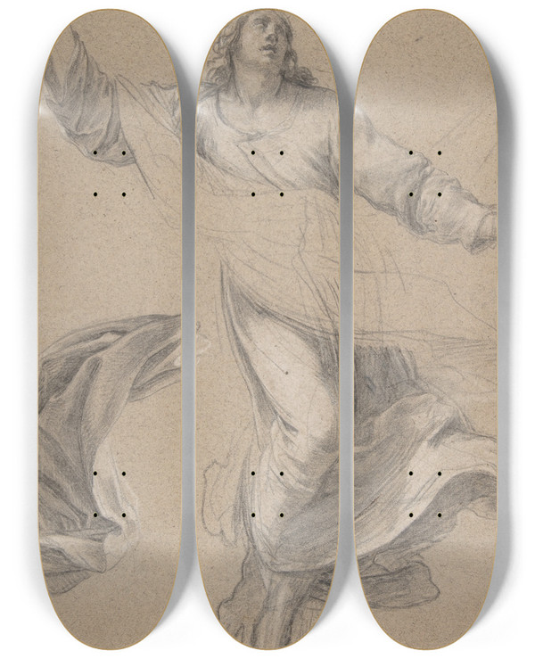 Triptych art skateboard deck of Simon Vouet St Louis In Glory by Simon Vouet (1590-1649)