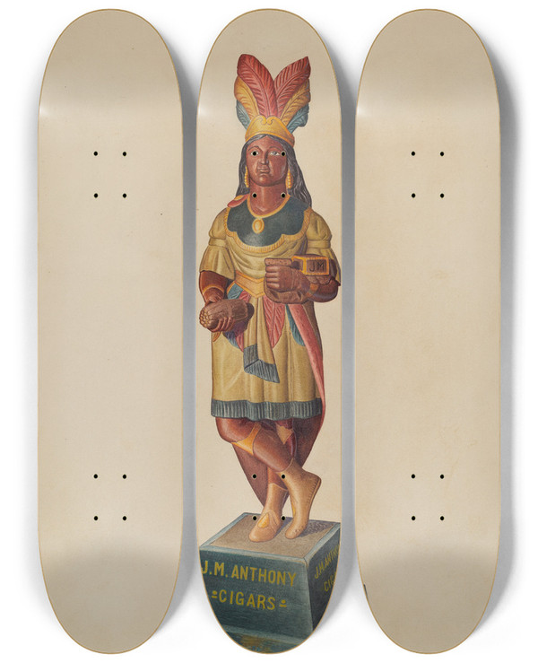 Triptych art skateboard deck of Albert Ryder Cigar Store Indian_3 by Albert Ryder