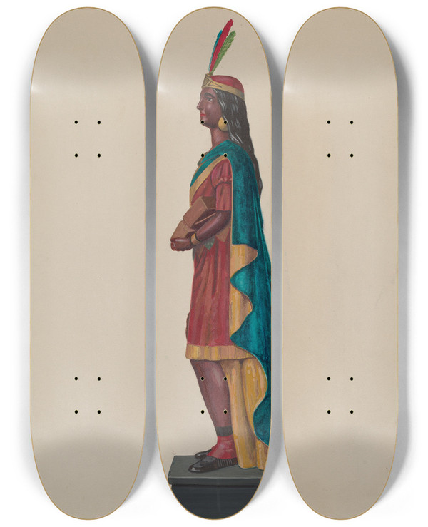 Triptych art skateboard deck of Eugene Croe Cigar Store Indian_1 by Eugene Croe (20-)