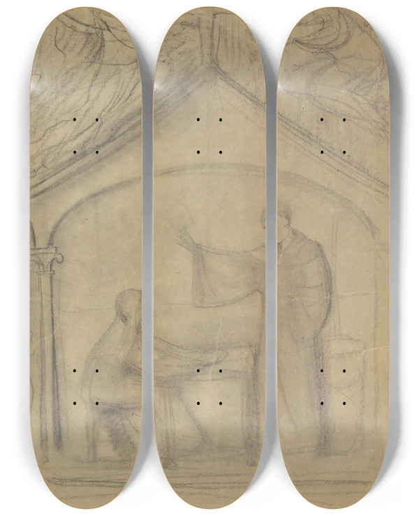 Triptych art skateboard deck of Antoon Derkinderen Religieuze Voorstelling by Antoon Derkinderen (1859-1925)