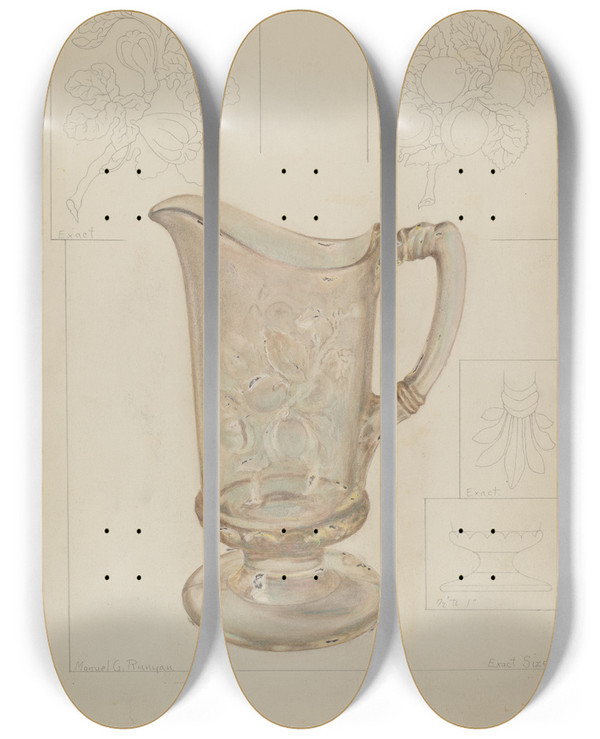 Triptych art skateboard deck of Manuel G Runyan Pitcher by Manuel G Runyan