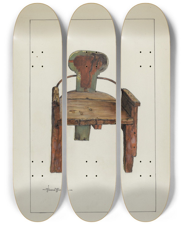 Triptych art skateboard deck of Florence Truelson Sleigh Chair_1 by Florence Truelson