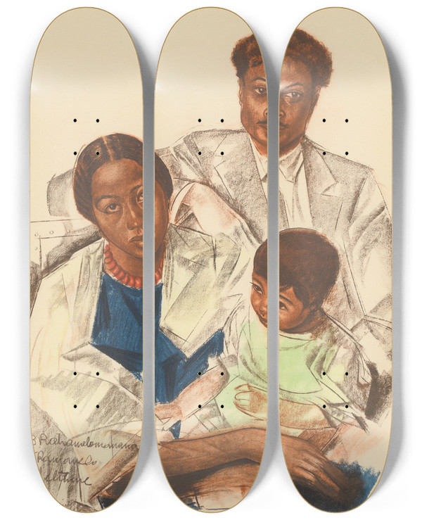 Triptych art skateboard deck of Alexandre Jacovleff Dessins Et Peintures Dafrique Pl 46 by Alexandre Jacovleff (1887-1938)