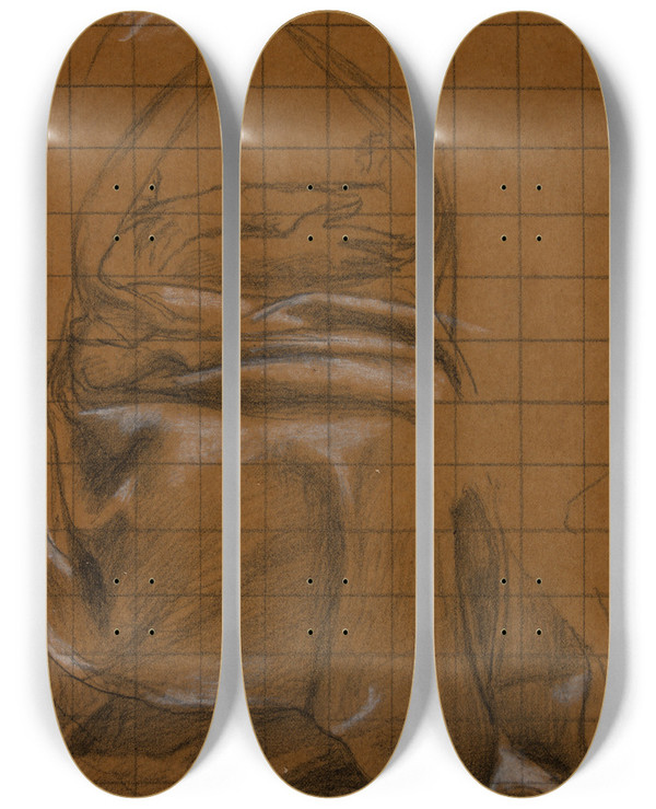 Triptych art skateboard deck of Pierre Puvis De Chavannes Etude De Draperie_3 by Pierre Puvis De Chavannes (1824-1898)
