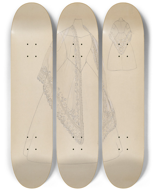 Triptych art skateboard deck of Margaret Concha Shawl by Margaret Concha