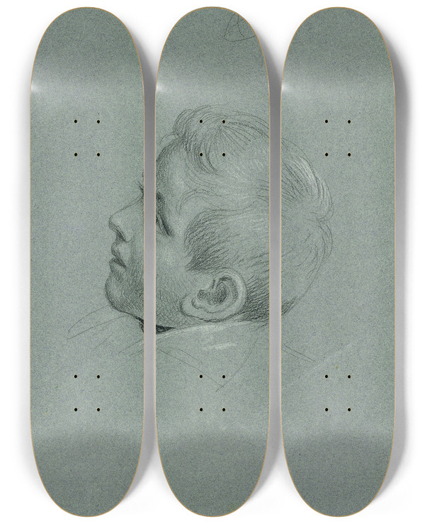 Triptych art skateboard deck of Johann Peter Krafft Knabenportrt by Johann Peter Krafft (1780-1856)