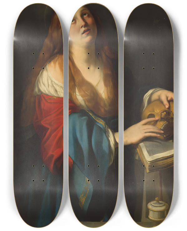 Triptych art skateboard deck of Francesco Rustici The Penitent Magdalene by Francesco Rustici (1575-1626)