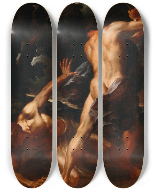 Triptych art skateboard deck of North Italian School Cain And Abel by North Italian School