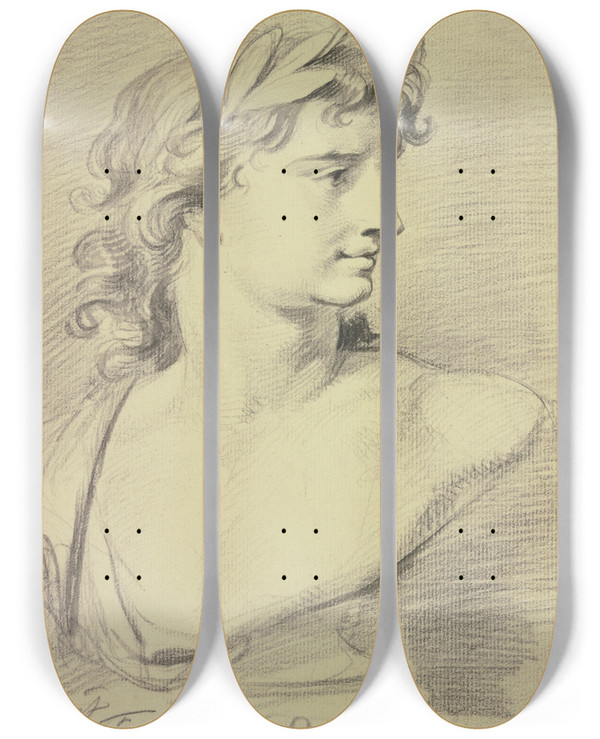 Triptych art skateboard deck of Jacob De Wit Bust Of Apollo by Jacob de Wit (1695-1754)