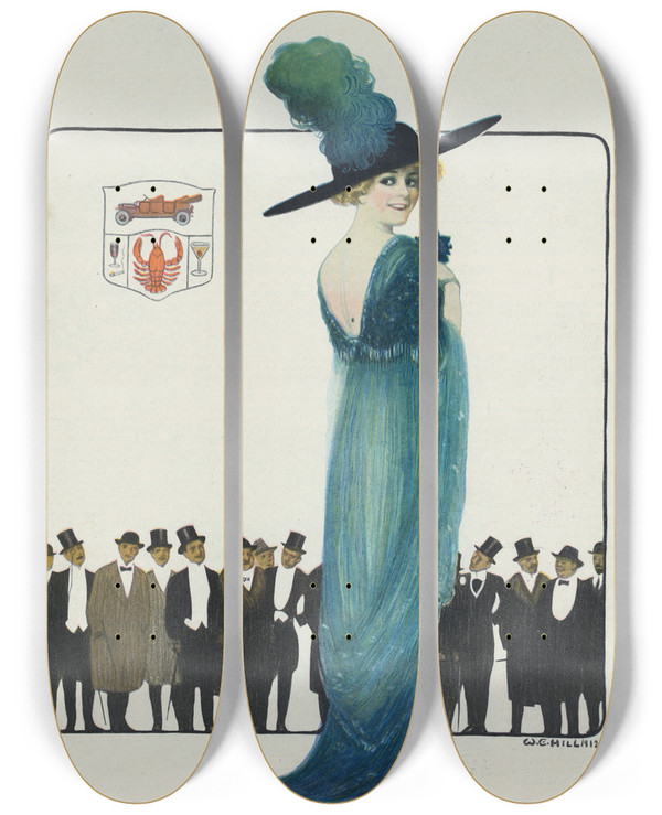 Triptych art skateboard deck of William Ely Hill Built For Speed 1912 Model by William Ely Hill (1887-1962)