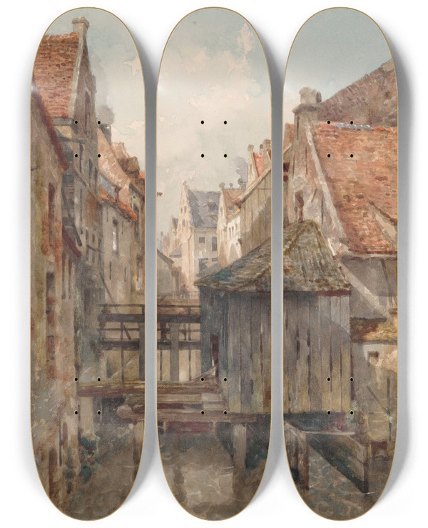 Triptych art skateboard deck of Jeanbaptiste Van Moer Old Brussels by Jean-Baptiste van Moer (1819-1884)
