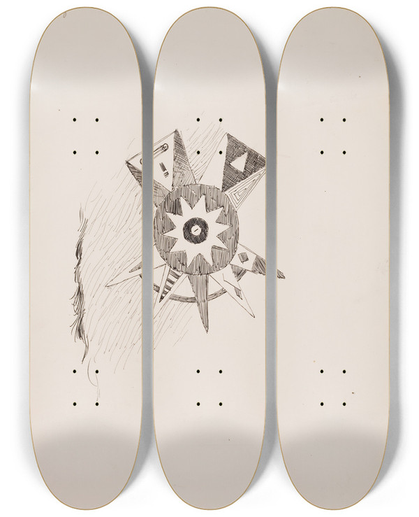 Triptych art skateboard deck of Frederic Remington A Decoration On Robe by Frederic Remington (1861-1909)