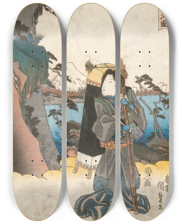 Triptych art skateboard deck of Utagawa Kunisada Toyokuni Iii Yui_2 by Utagawa Kunisada (Toyokuni III) (1786-1865)