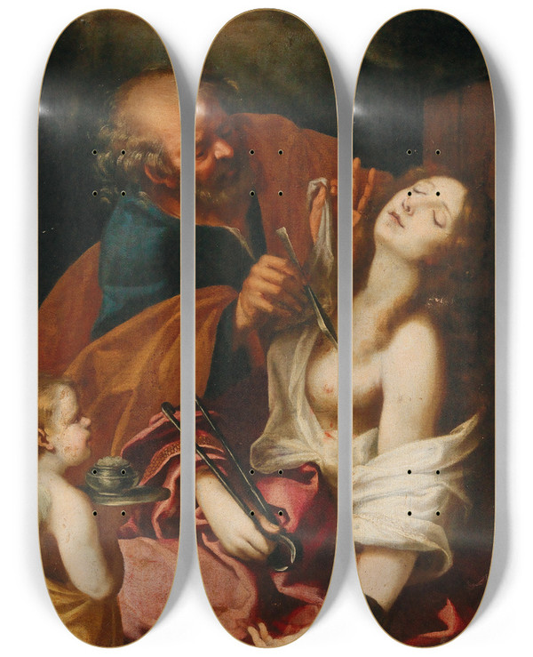 Triptych art skateboard deck of Workshop Of Giovanni Bilivert Saint Peter Healing Saint Agatha by Workshop Of Giovanni Bilivert (1585-1644)