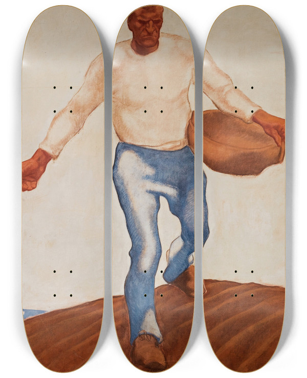 Triptych art skateboard deck of Albin Egger Lienz Der Smann The Sower by Albin Egger Lienz (1868-1926)