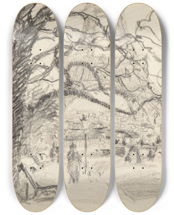 Triptych art skateboard deck of Claude Emile Schuffenecker Paris Champs De Mars by Claude Emile Schuffenecker (1851-1934)