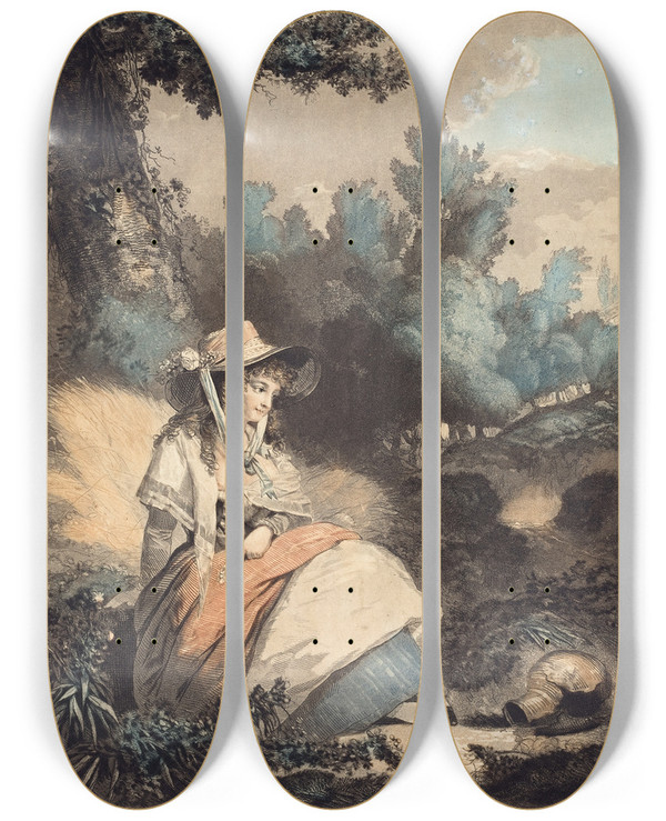 Triptych art skateboard deck of Philibertlouis Debucourt Pauvre Annette by Philibert-Louis Debucourt (1755-1832)