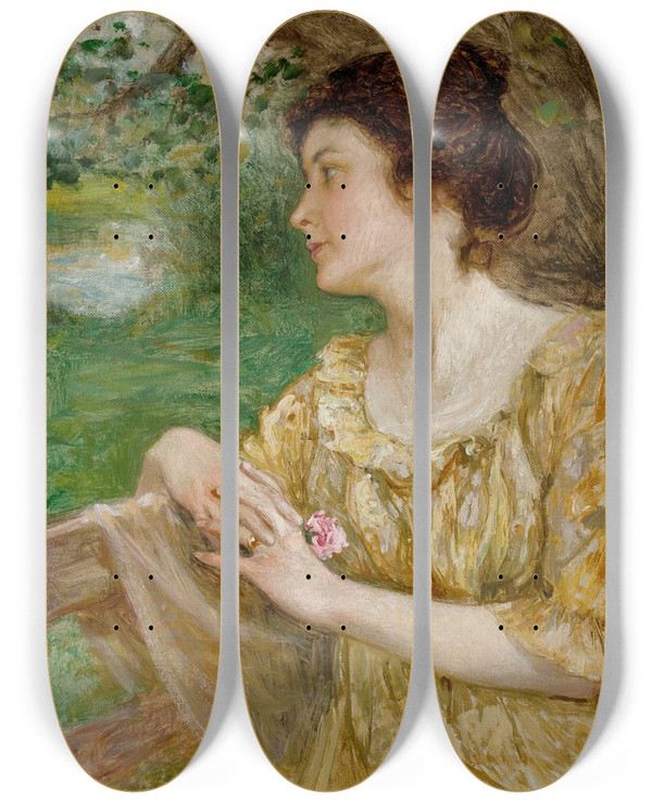 Triptych art skateboard deck of Edward Henry Potthast Summer by Edward Henry Potthast (1857-1927)
