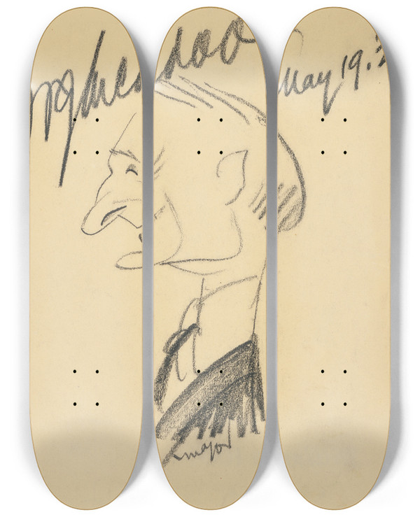 Triptych art skateboard deck of Henry Major William Gibbs Mcadoo by Henry Major (1889-1948)