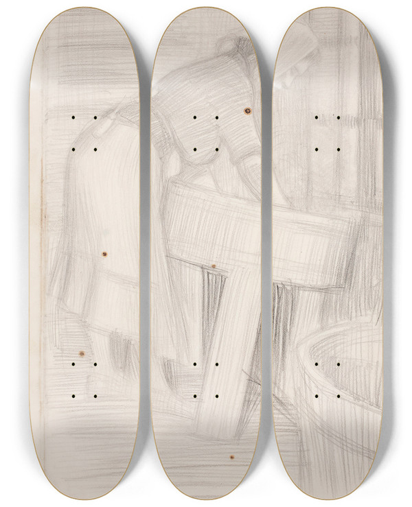 Triptych art skateboard deck of Eero Jrnefelt Pyykkri by Eero Jarnefelt (1863-1937)