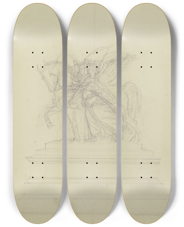 Triptych art skateboard deck of Bertel Thorvaldsen Denkmalsentwurf Geflgelte Weibliche Gestalt Neben Einem Pferd by Bertel Thorvaldsen (1770-1844)