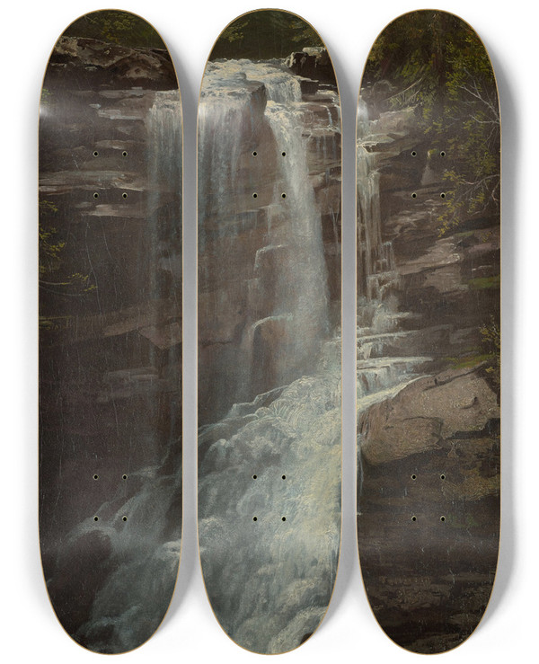 Triptych art skateboard deck of Homer Dodge Martin Waterfall by Homer Dodge Martin (1836-1897)
