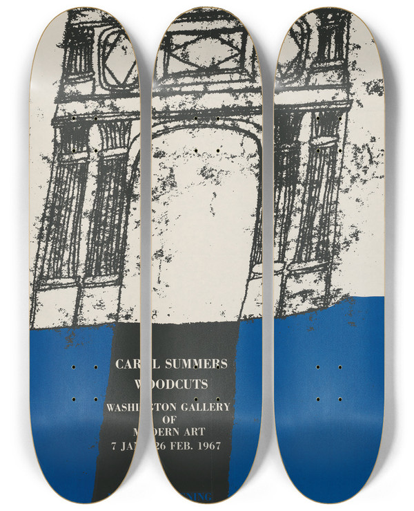 Triptych art skateboard deck of Carol Summers Carol Summers Woodcuts_2 by Carol Summers (1925-2016)