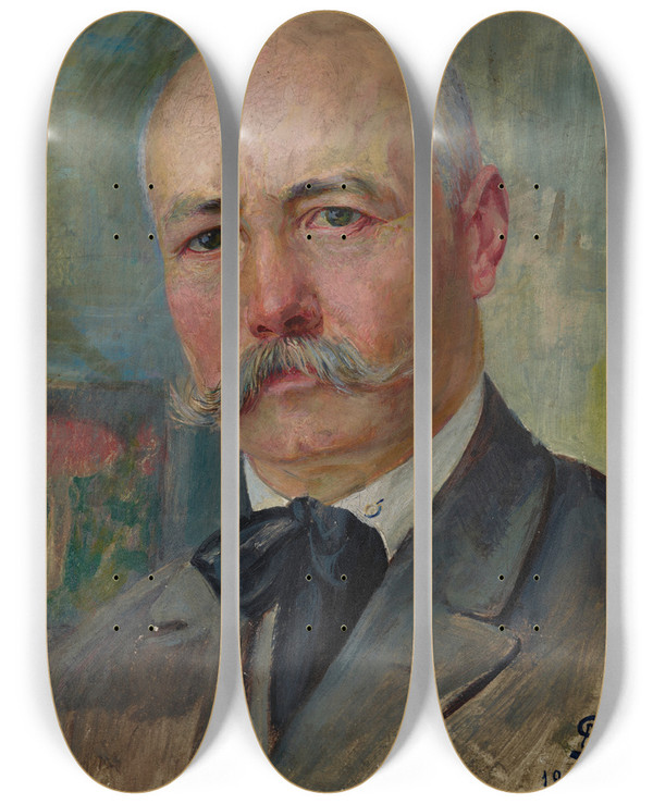 Triptych art skateboard deck of Ambroy Sabatowski Selfportrait by Ambrozy Sabatowski (1871-1920)