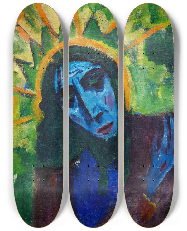 Triptych art skateboard deck of Hermann Stenner Christuskopf by Hermann Stenner (1891-1914)