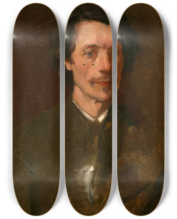 Triptych art skateboard deck of Frank Duveneck Walter Shirlaw by Frank Duveneck (1848-1919)