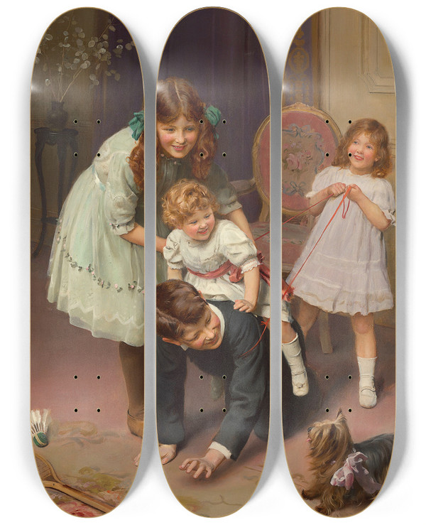 Triptych art skateboard deck of Arthur John Elsley Geeup by Arthur John Elsley (1860-1952)
