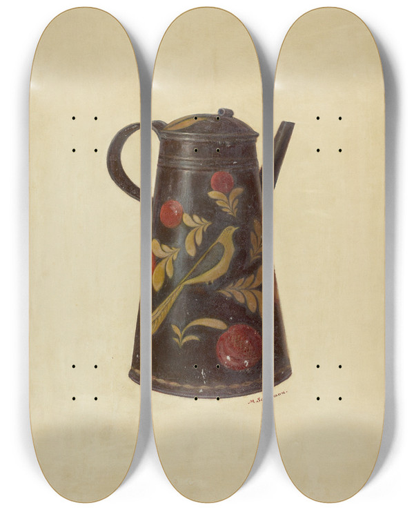 Triptych art skateboard deck of Max Soltmann Toleware Coffee Pot_2 by Max Soltmann