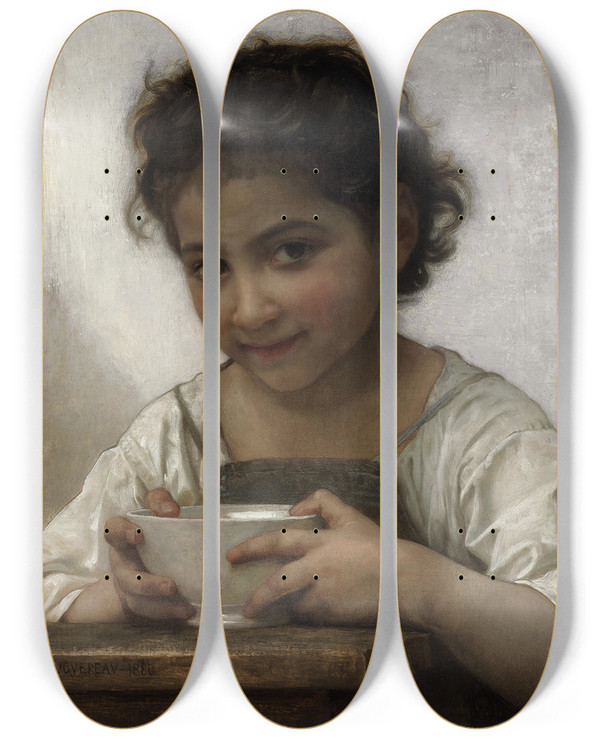 Triptych art skateboard deck of William Bouguereau La Soupe Au Lait by William Bouguereau (1825-1905)