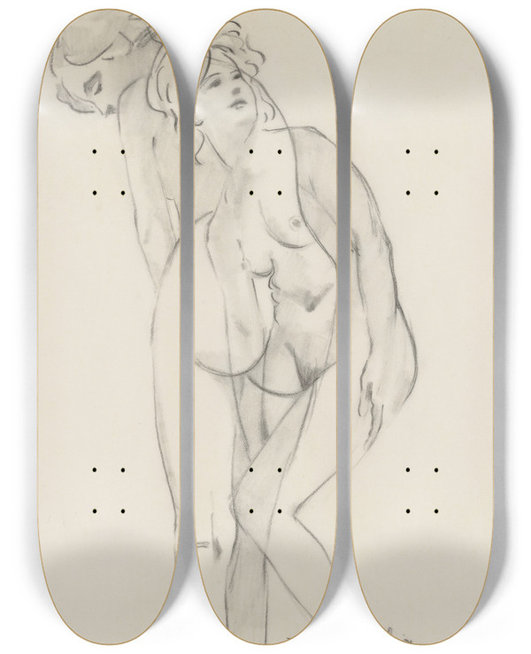Triptych art skateboard deck of Francis Picabia Sans Titre Deux Nus by Francis Picabia (1879-1953)
