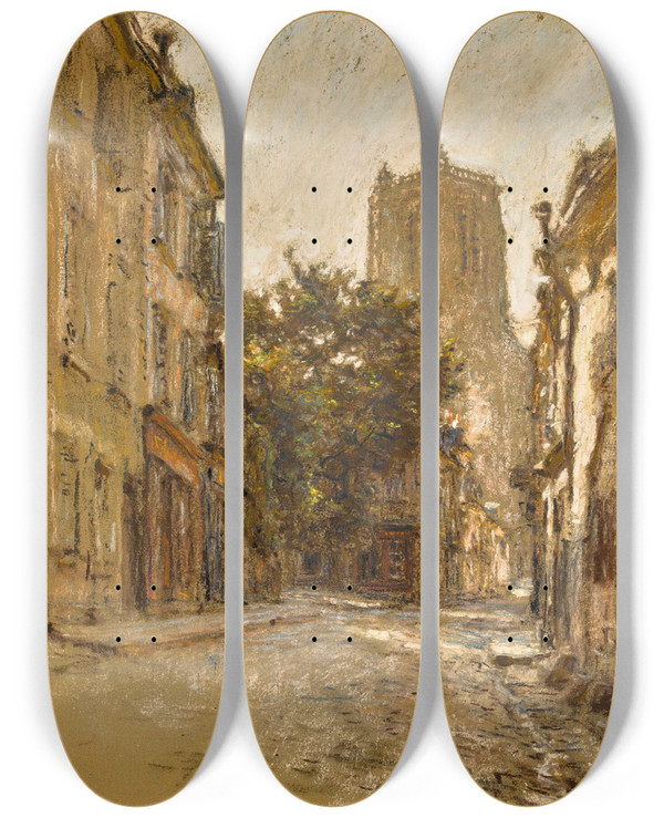 Triptych art skateboard deck of Lon Augustin Lhermitte Une Rue Bourges by Lon Augustin Lhermitte (1844-1925)