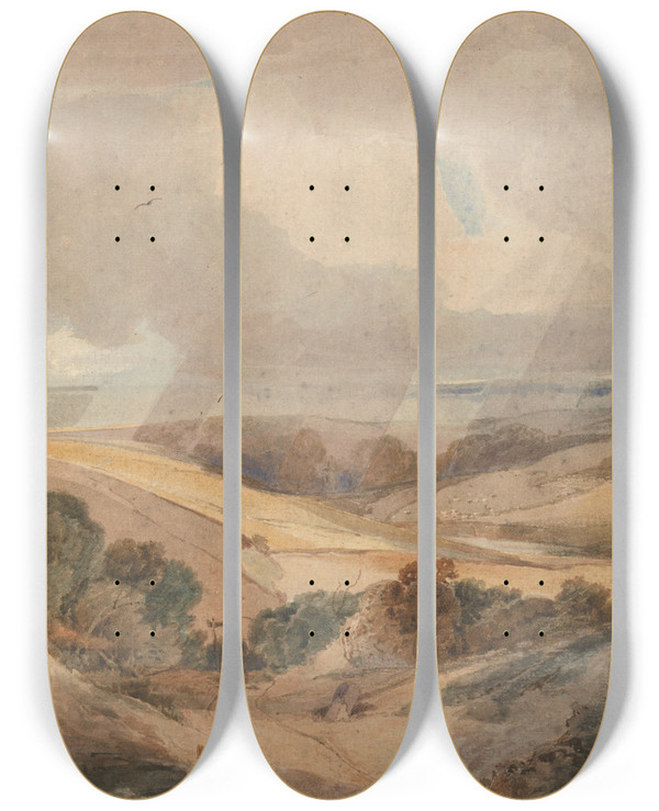 Triptych art skateboard deck of Franois Louis Thomas Francia Mousehold Heath Norwich by Francois Louis Thomas Francia (1772-1839)
