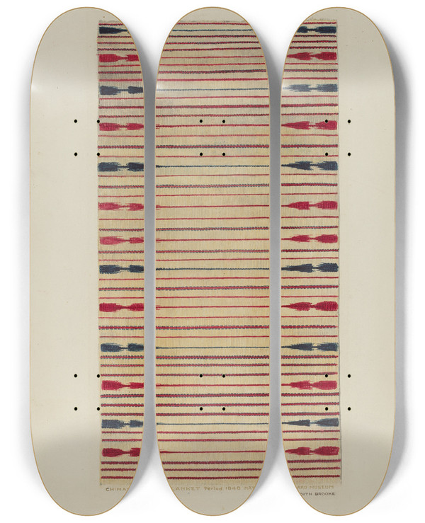 Triptych art skateboard deck of Mary Edith Brooks Blanket by Mary Edith Brooks