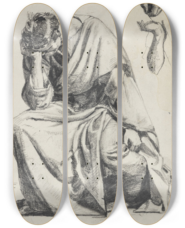 Triptych art skateboard deck of Carl Bloch Den Angrende Peter Forarbejde Til Radering Fra 1882 by Carl Bloch (1834-1890)