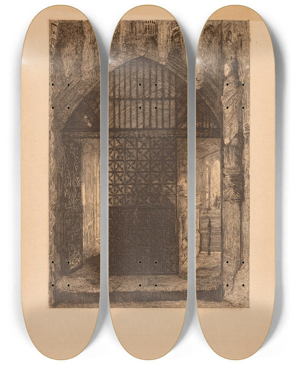 Triptych art skateboard deck of John William Inchbold In Westminster Abbey by John William Inchbold (1830-1888)