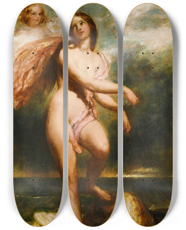 Triptych art skateboard deck of William Etty The Birth Of Venus by William Etty (1787-1849)
