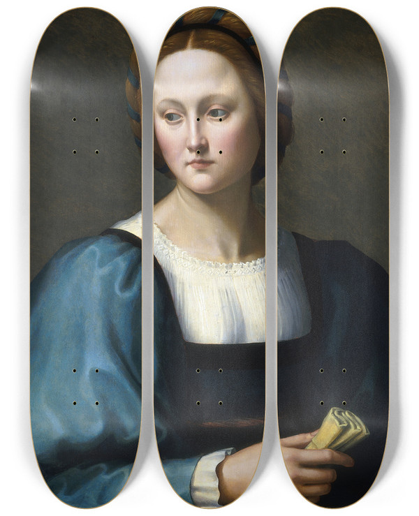 Triptych art skateboard deck of Ridolfo Ghirlandaio Lucrezia Sommaria by Ridolfo Ghirlandaio (1483-1561)