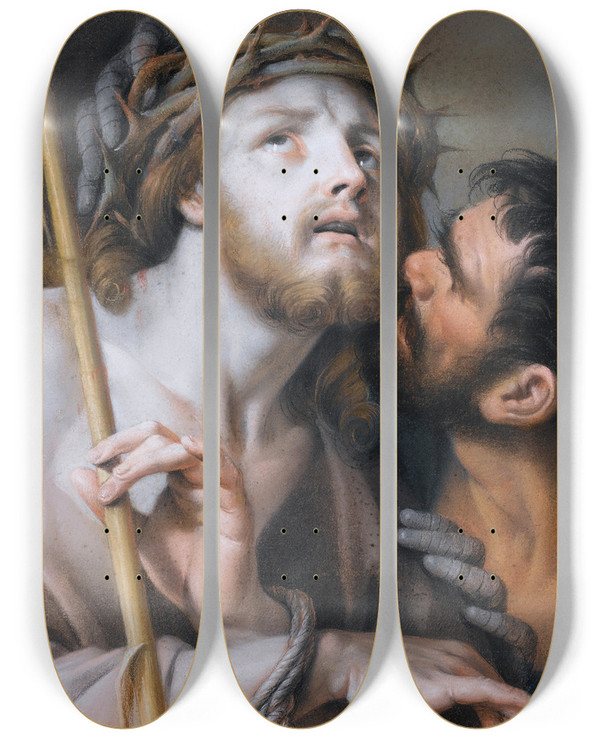 Triptych art skateboard deck of Francesco Pavona Christ Crowned With Thorns by Francesco Pavona (1695-1777)