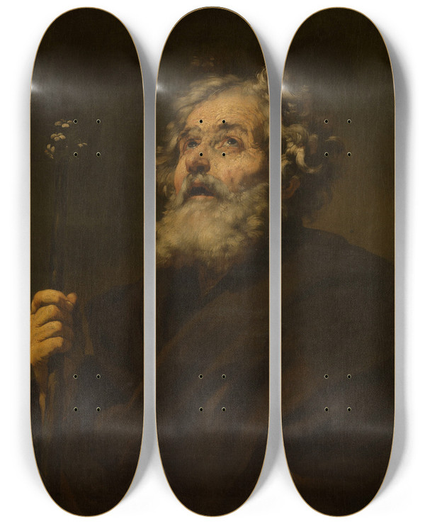 Triptych art skateboard deck of Jusepe De Ribera Saint Joseph_2 by Jusepe de Ribera (1591-1652)