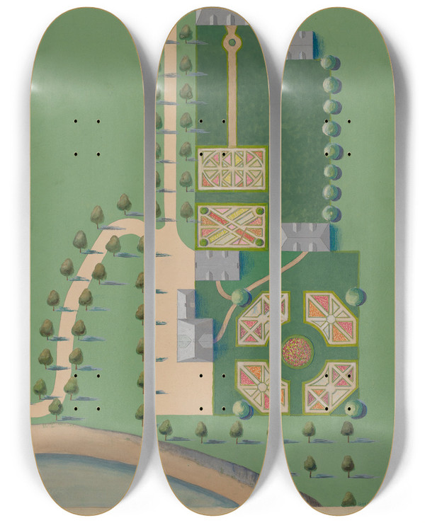 Triptych art skateboard deck of Meyer Goldbaum I Tiebout Estate by Meyer Goldbaum