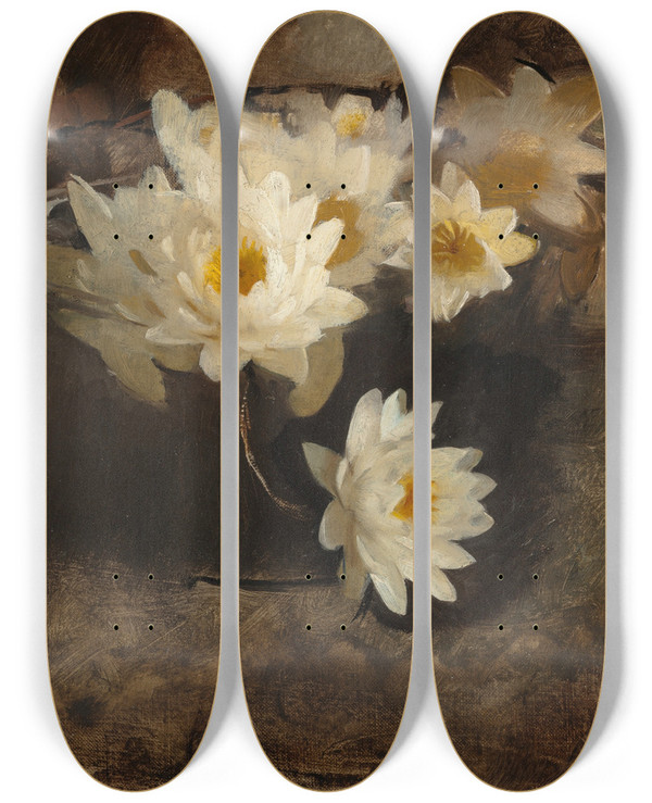 Triptych art skateboard deck of Abbott Handerson Thayer Water Lilies by Abbott Handerson Thayer (1849-1921)