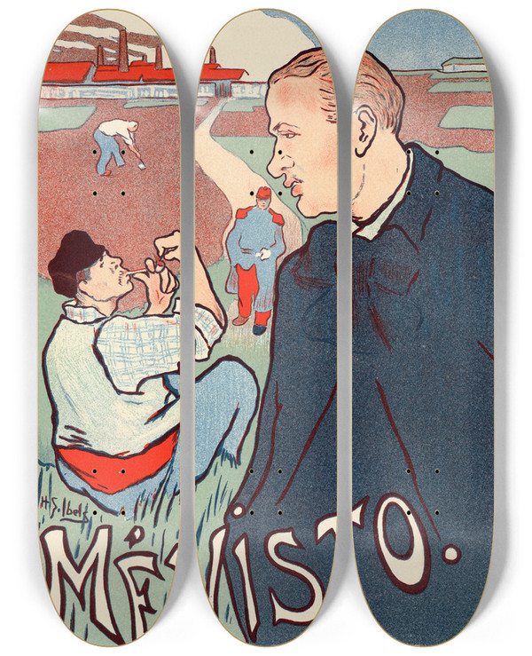 Triptych art skateboard deck of Henrigabriel Ibels Mvisto by Henri-Gabriel Ibels (1867-1936)