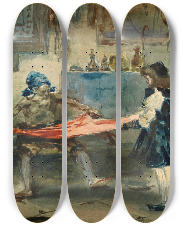 Triptych art skateboard deck of Lon Bakst Oriental Scene by Leon Bakst (1866-1924)