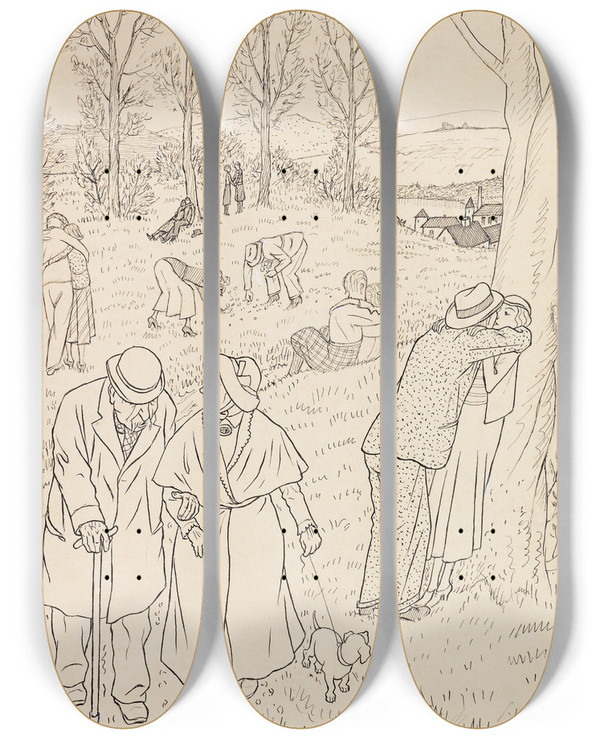 Triptych art skateboard deck of Thomas Theodor Heine Epilog by Thomas Theodor Heine (1867-1867)