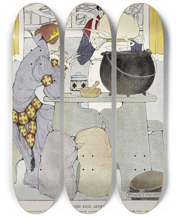 Triptych art skateboard deck of Blanche Fisher Wright Good King Author by Blanche Fisher Wright (1887-1971)