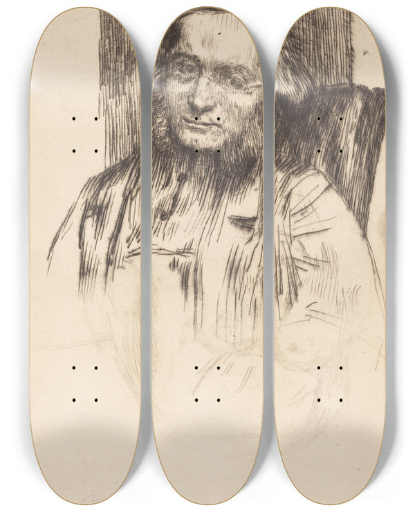 Triptych art skateboard deck of Alphonse Legros Edwin Edwards by Alphonse Legros (1837-1911)